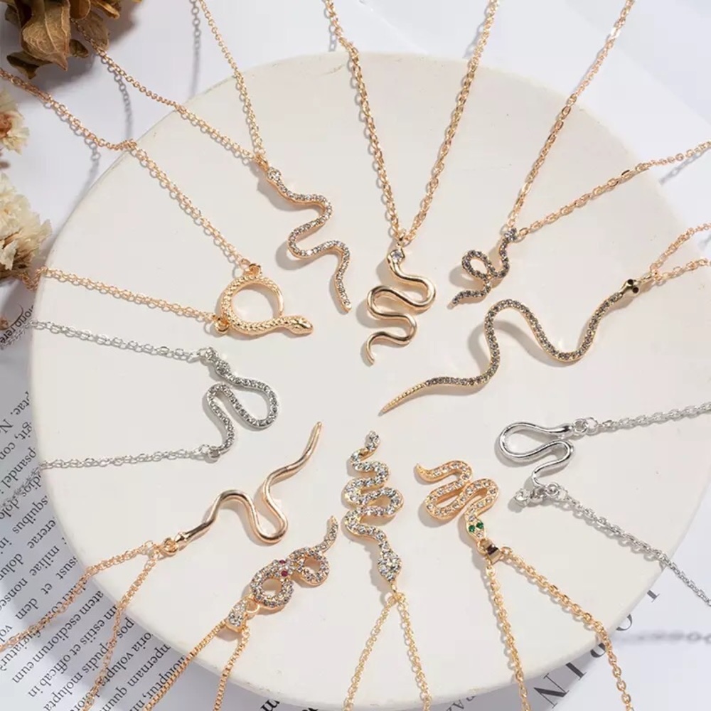 "Double Dare" Diamond Snake Gold Dainty Jeweled Statement Casual Trendy Necklace - Picture 4 of 6